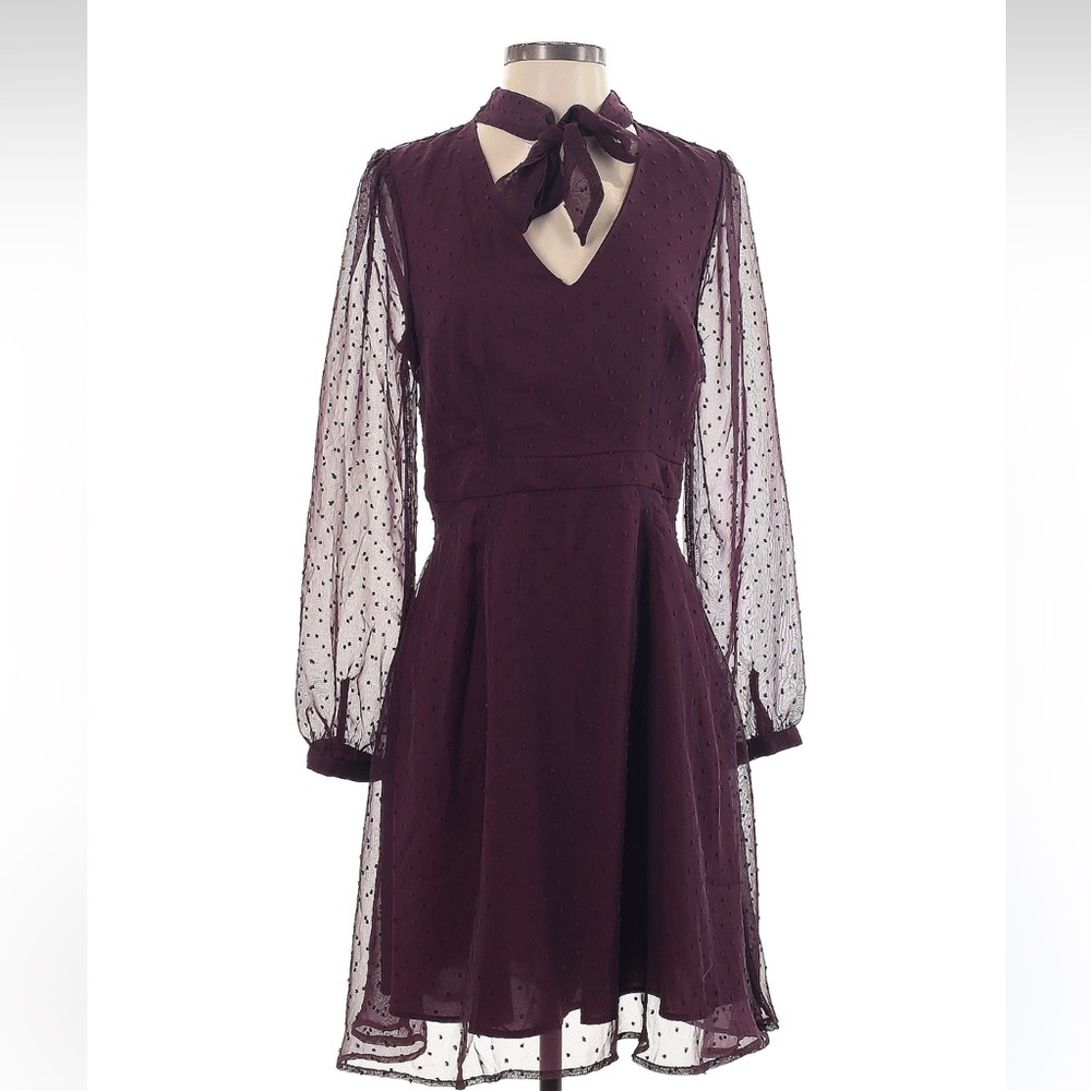 ModCloth Plum / Burgundy Swiss Dot Cocktail Dress - Picture 1 of 2